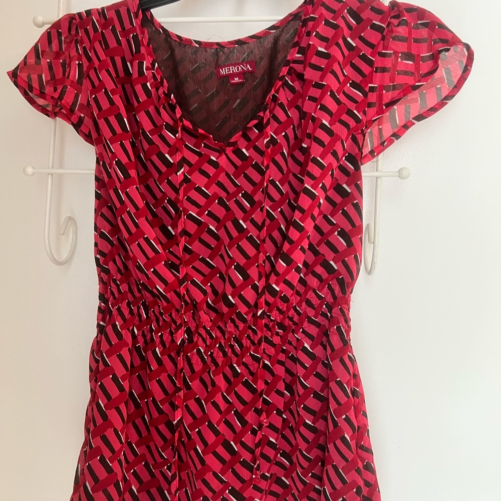 ❤️ Peplum Style Flutter Sleeve Red and Black Blouse ❤️